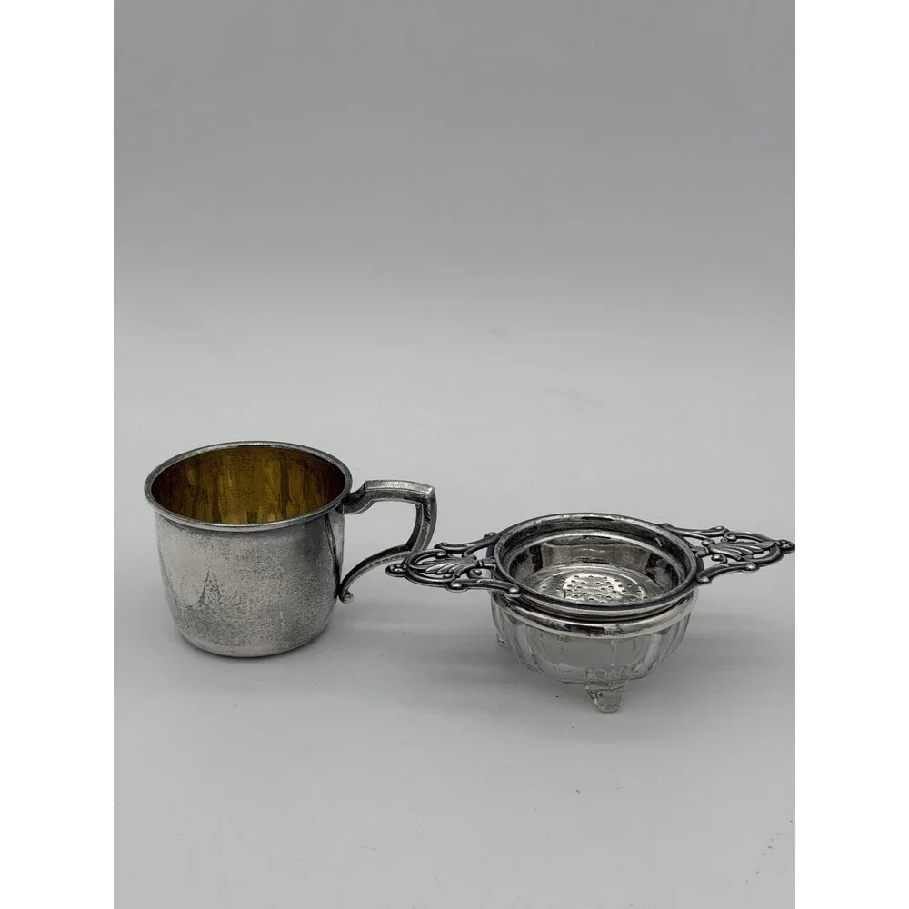 Antique Art Deco Sterling Silver Tea Strainer & Stand & Cup Webster Set Complete